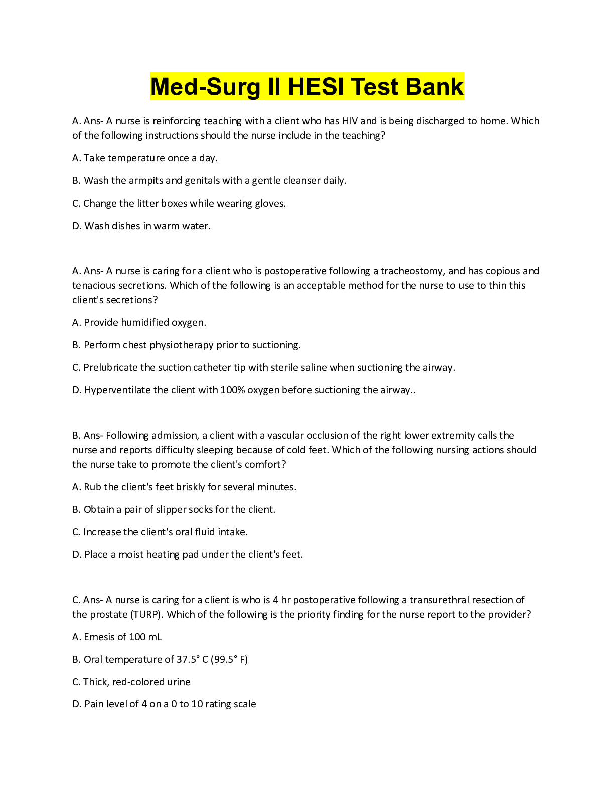 Preview image for Med-Surg II HESI Test Bank